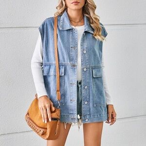 POL Sleeveless Jean Jacket Vest Oversized Baggy Medium XL